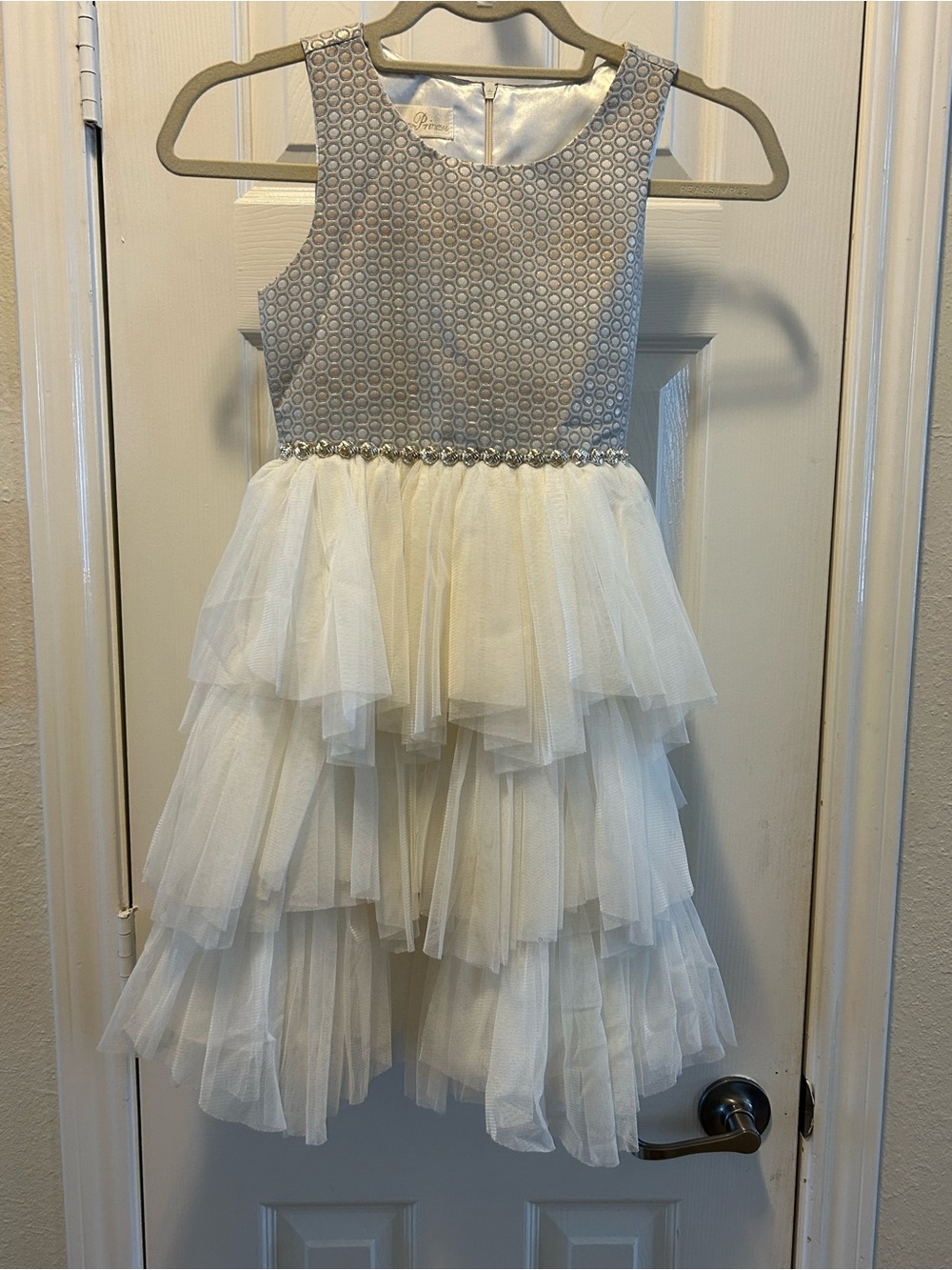 American Princess Silver Bodice Ivory Tiered Tulle Dress